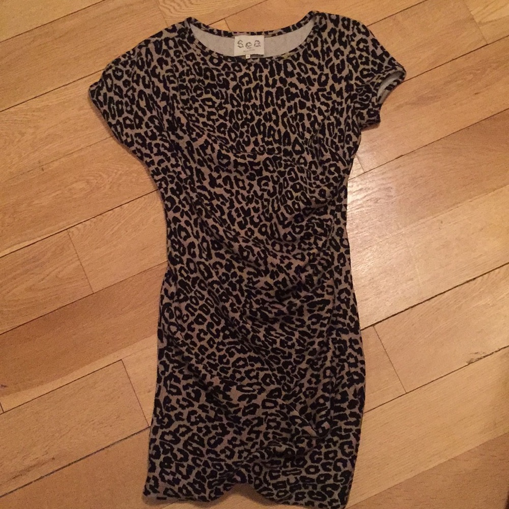 Sea New York Ruched Leopard Print Dress Size 4
